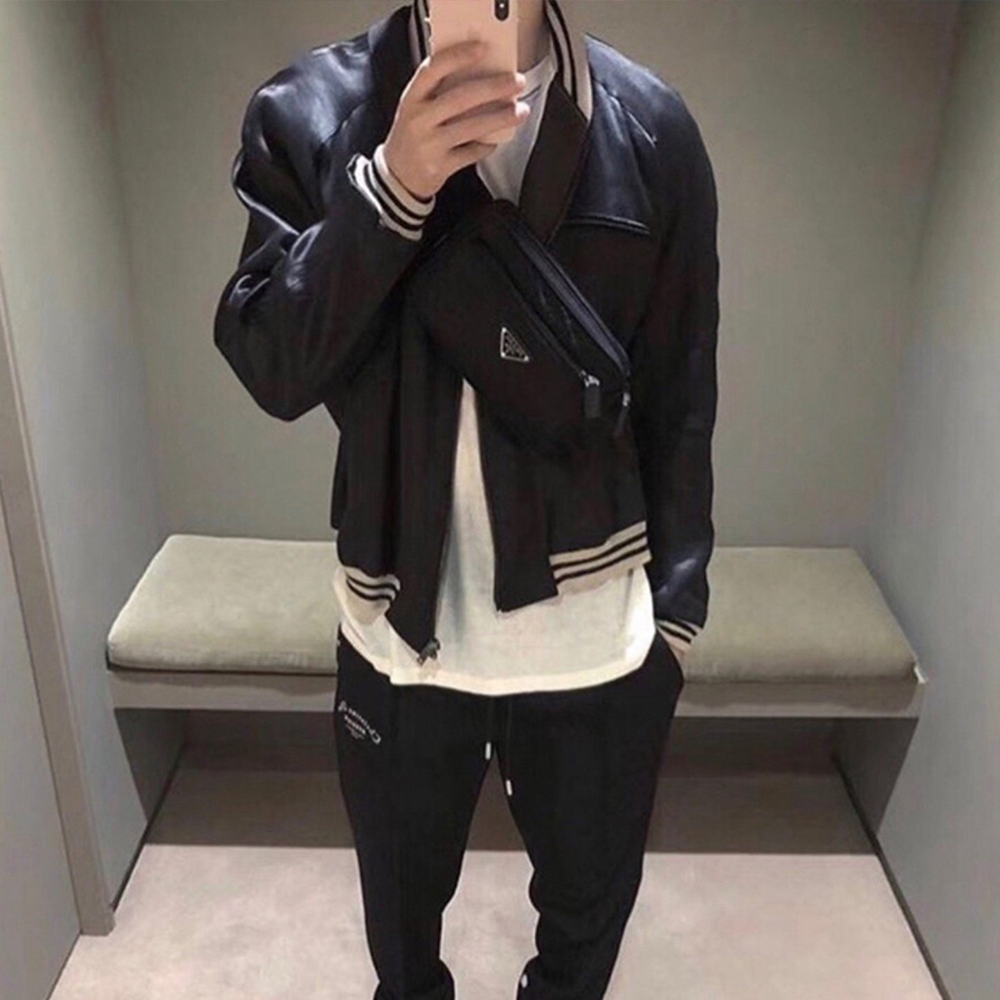 Black Silk Cotton Bomber Jacket