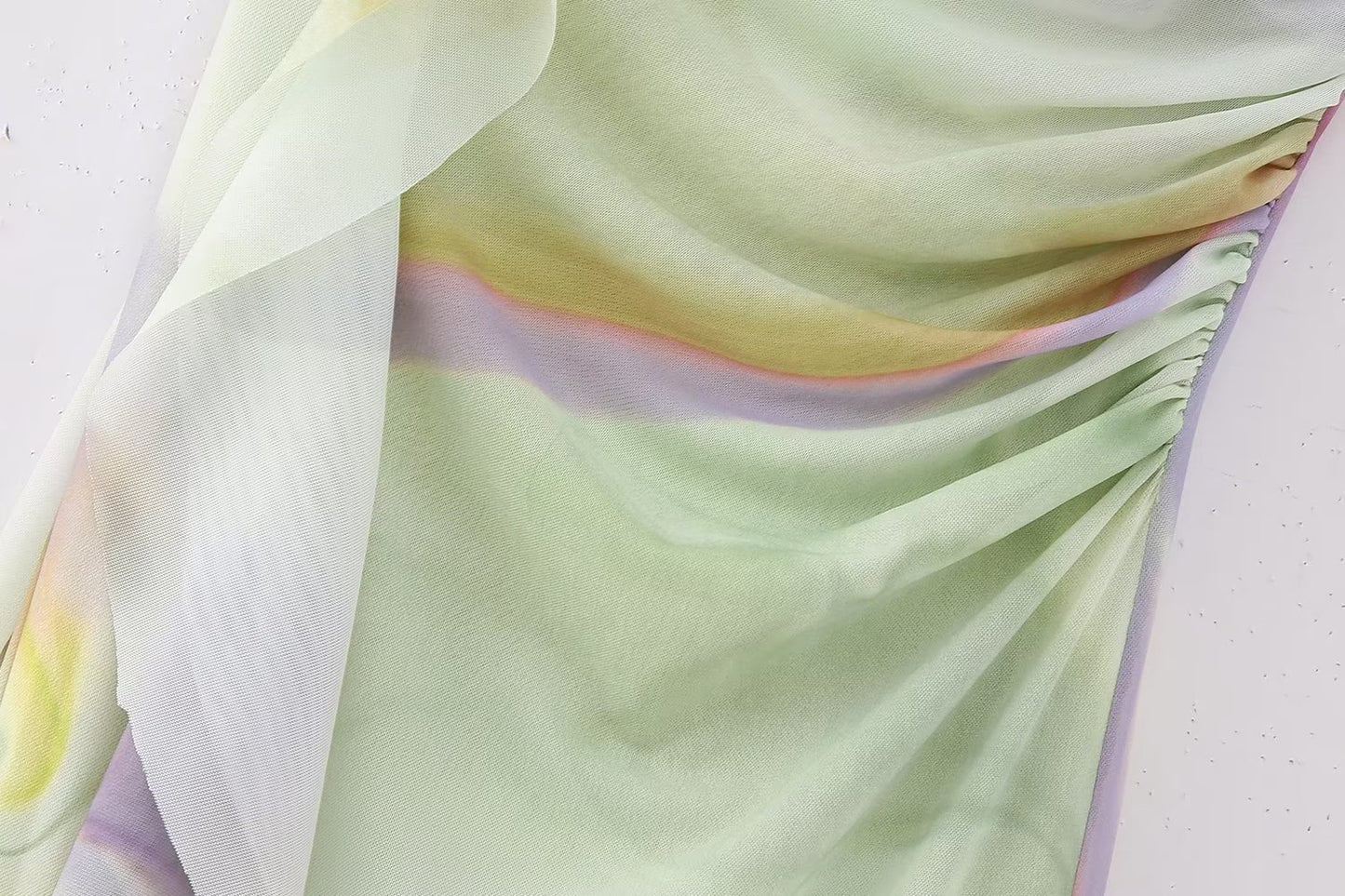 Laminated Decoration Printed Silk Net Dress