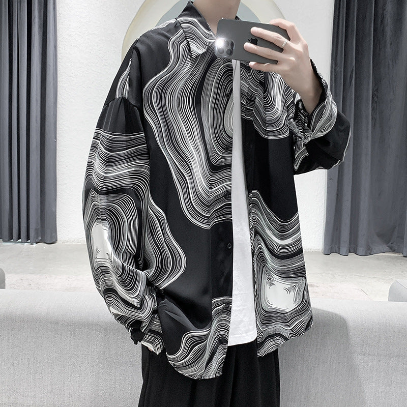 Men's Shirts Youth Tide Brand Fashion Loose Large Size Ice Silk