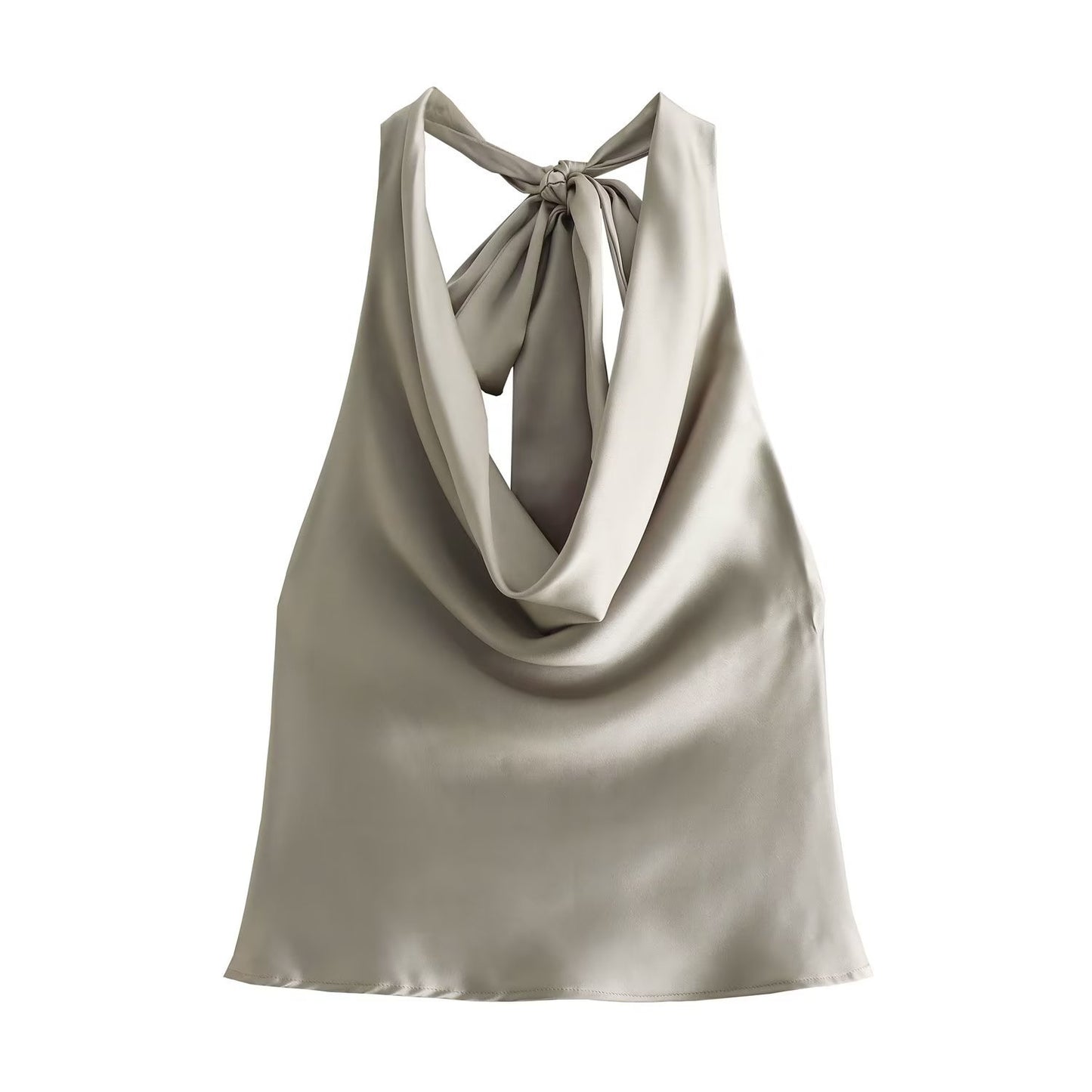 Women's Elegant Silk Satin Texture Hanging Collar Top