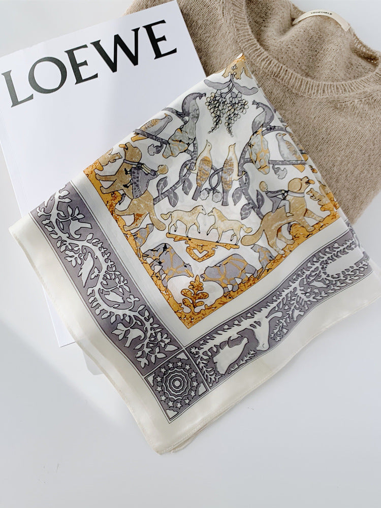 Women's Retro European Flower And Bird Silk Scarf