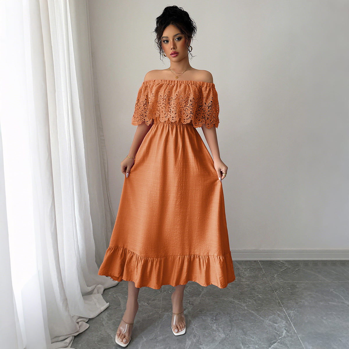 Elegancia Off-Shoulder A-Line Dress