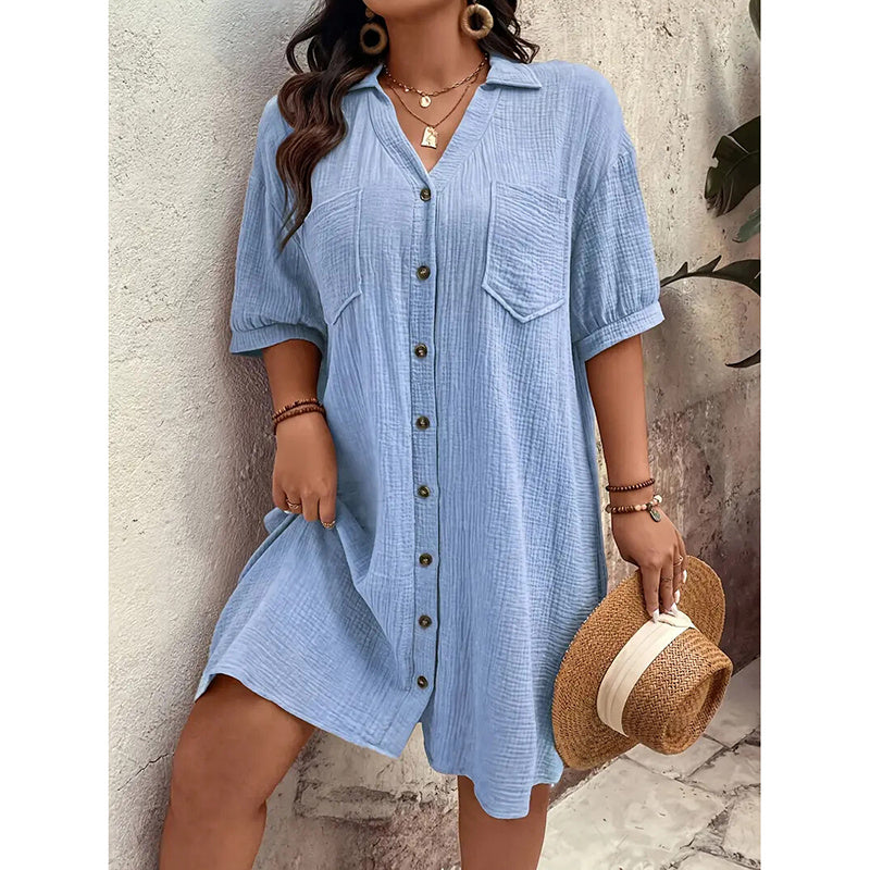 Coastal Ease Cotton Shirt Dress