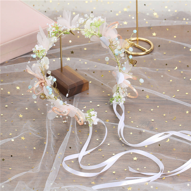 Bridal Children's Silk Yarn Flower Wreath