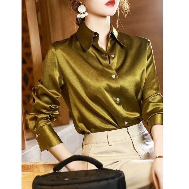 Satin Real Silk Shirt Elegant High-end