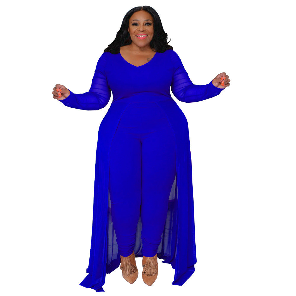 Women's Pocket Long Sleeve Stitching Stretch Jumpsuit