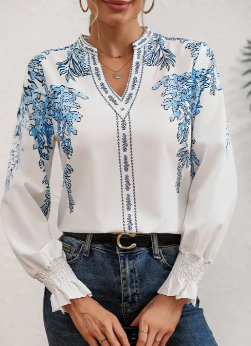 Petal Raye Ruffle Sleeve Blouse