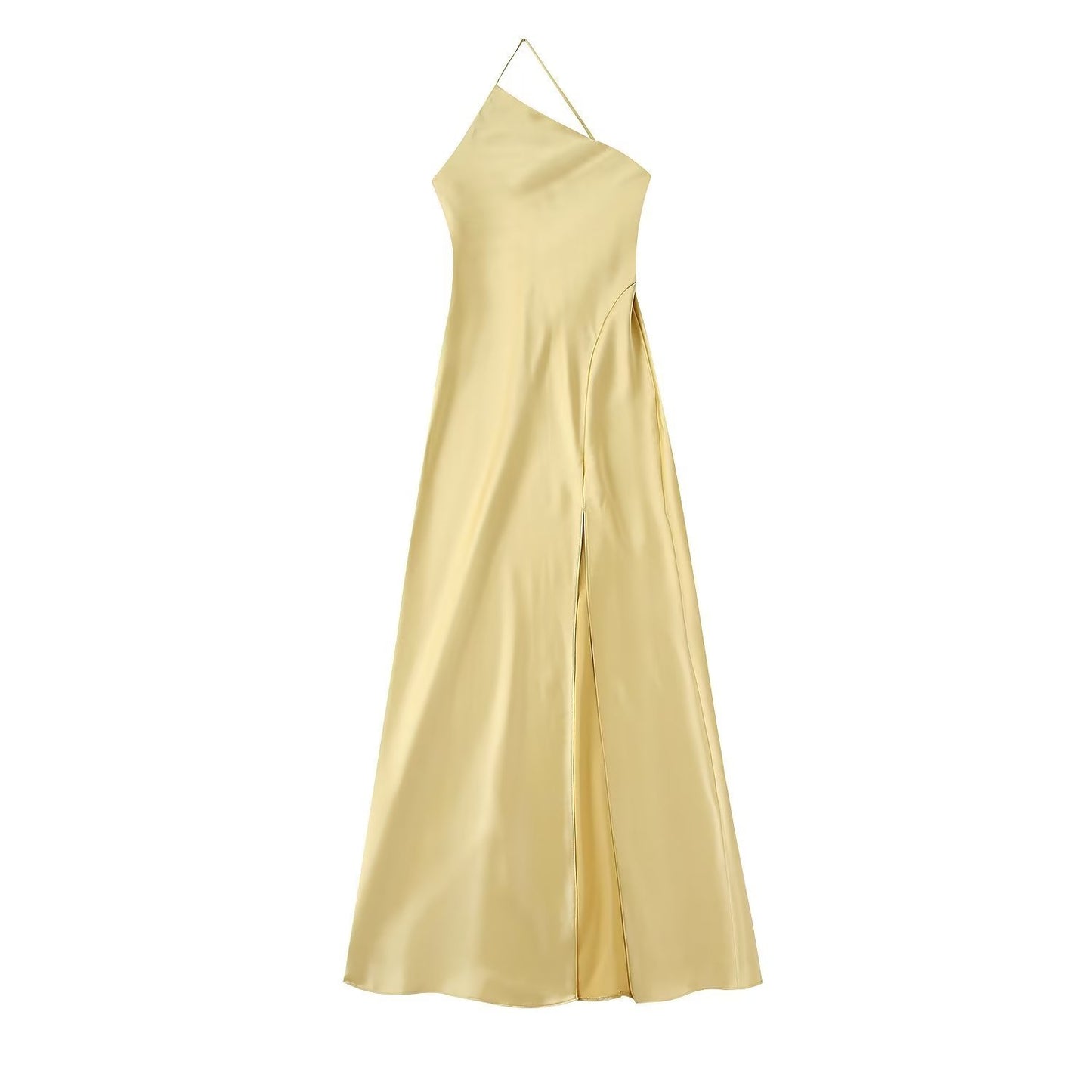 One Shoulder Asymmetric Silk Satin Texture Waist Pulling Dress