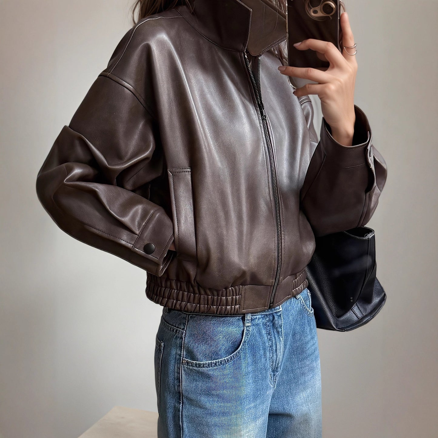 VintageAura Longline Leather Jacket