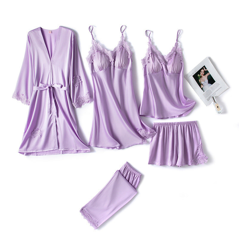 Summer Ice Silk Ladies Nightgown With Chest Pad