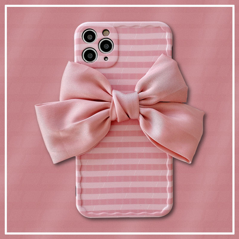 Ins Wind Striped Silk Bowknot Phone Case