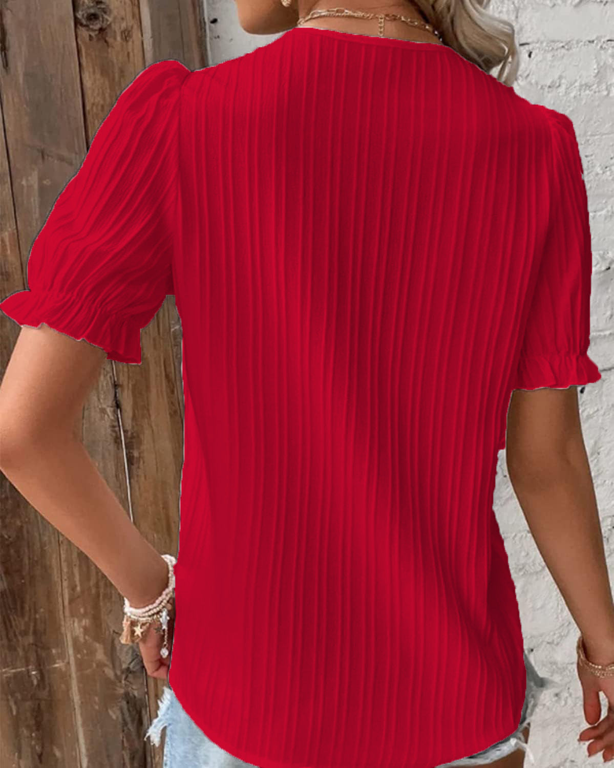 Summer New Vacation Fashion Hollow Short Sleeve Women's Shirt