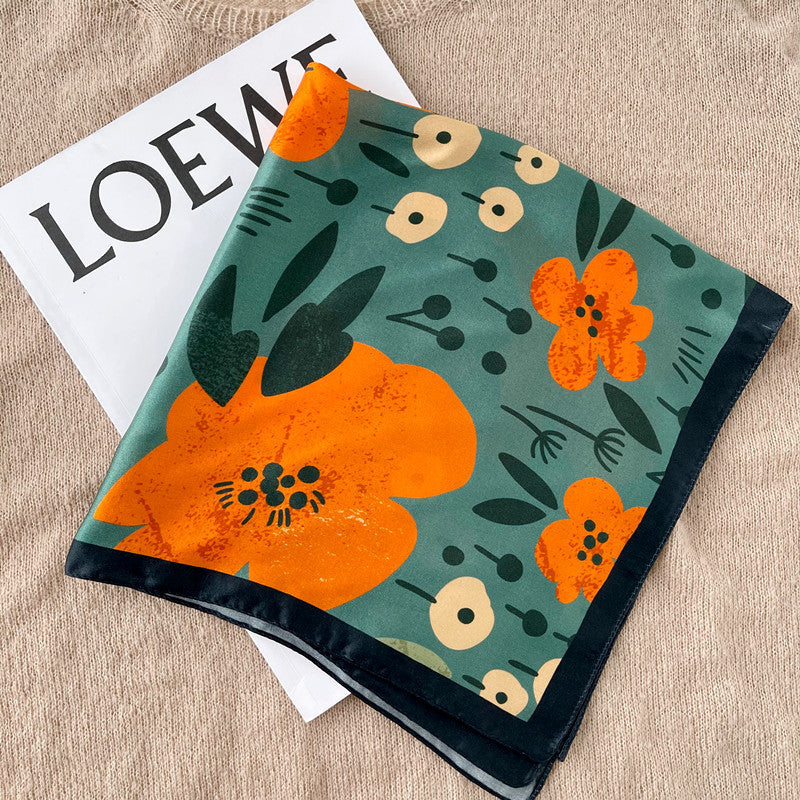 Women's Floral Print Silk Scarf Small Square