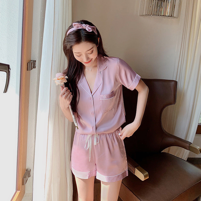 Silk Ladies Pajamas Sleeve Shorts Suit Homewear