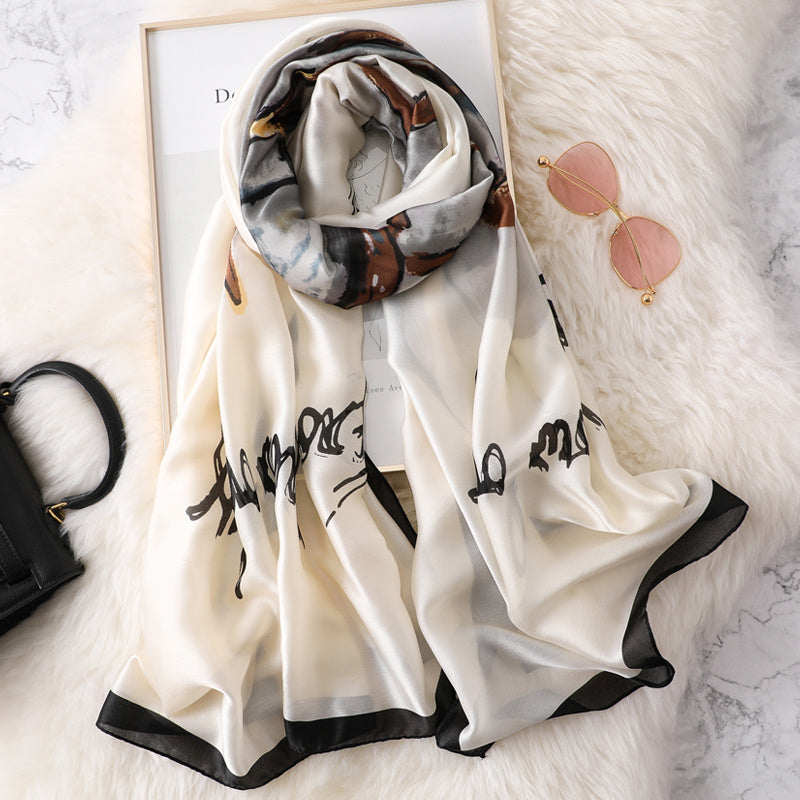 Fashionable Women's Simple Printed Thin Silk Scarf