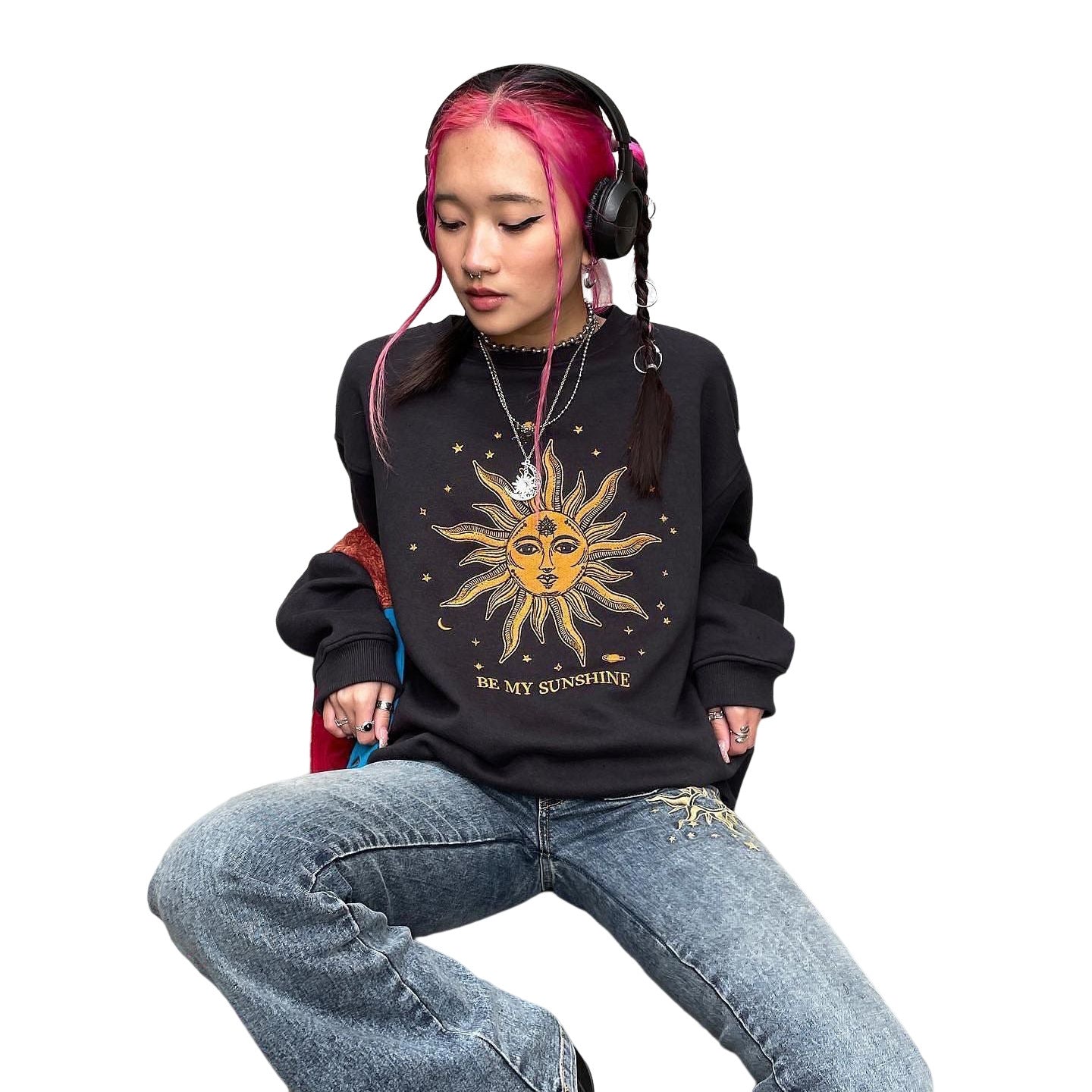 Women's Spice Girl Vintage Embroidery Print Loose Sweater