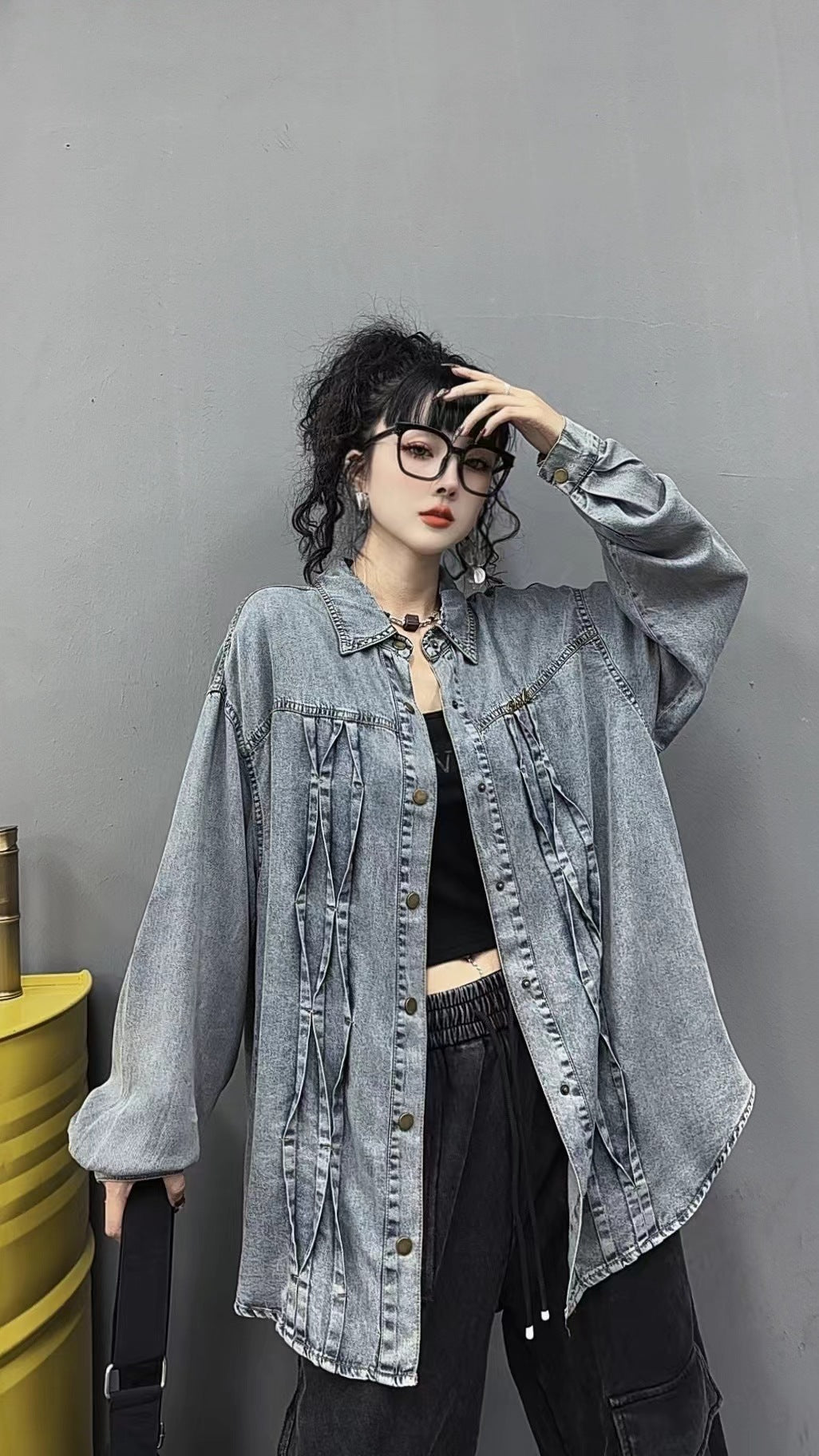 Korean Style Sense Of Design Washed Fabric Shirt