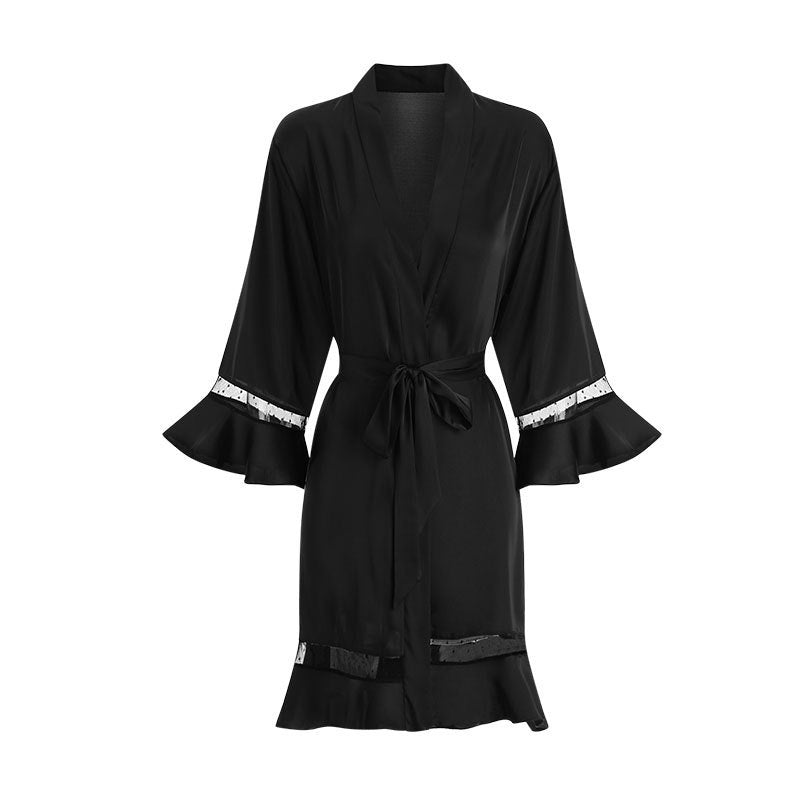 Women's Silk One Size Panel Ruffle Tie Robe