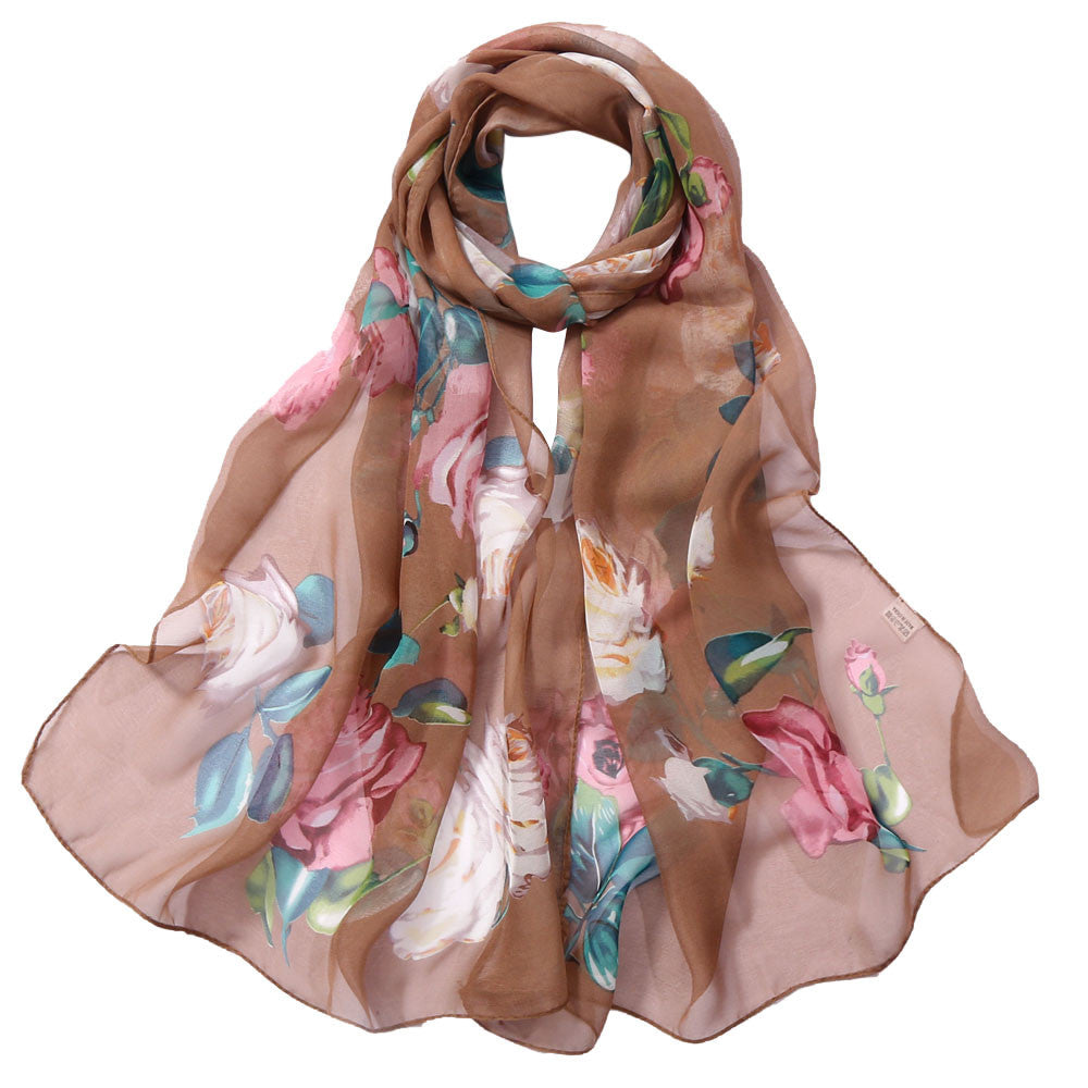 Women's Rose Pattern Sunscreen Silk Scarf
