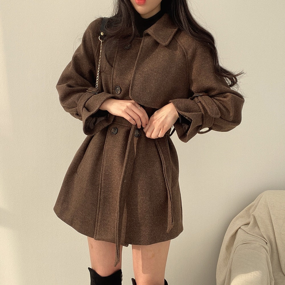Seoul Retro Lace-Up Wool Trench