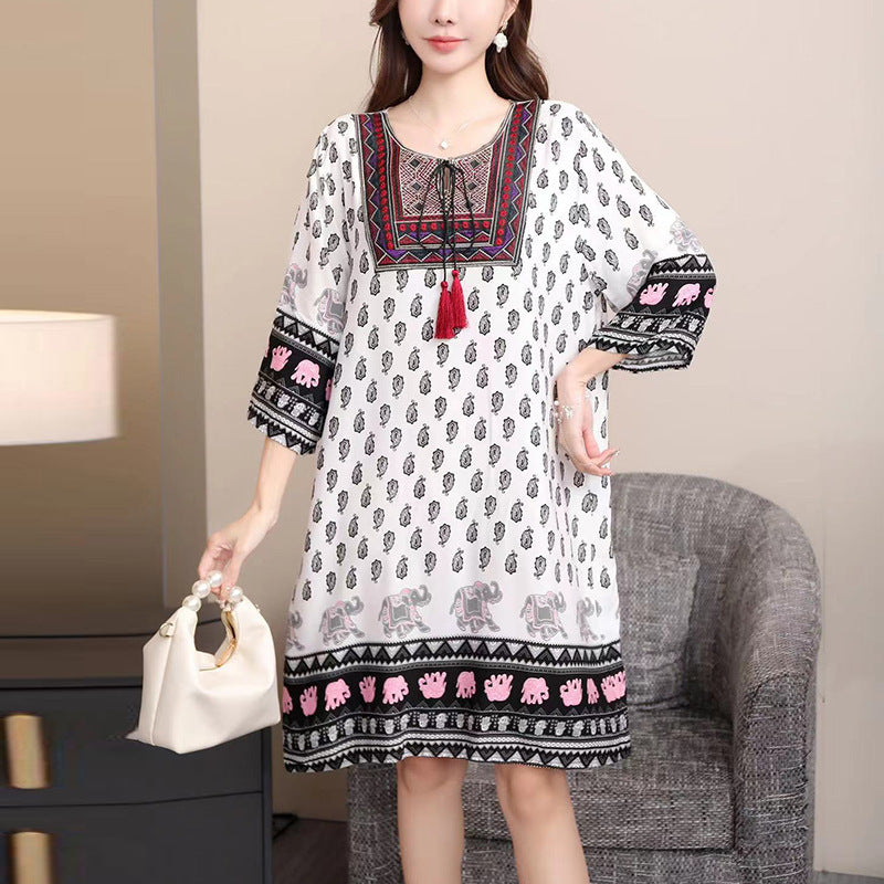 Cotton Silk Floral Dress Vintage Women's Clothing