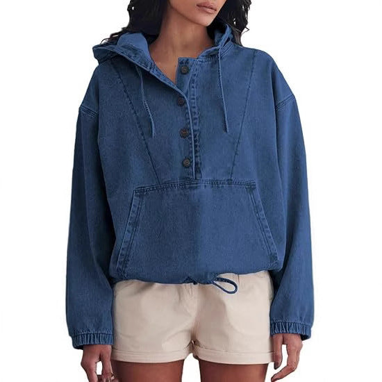 DenimHaven Button Hoodie Pullover