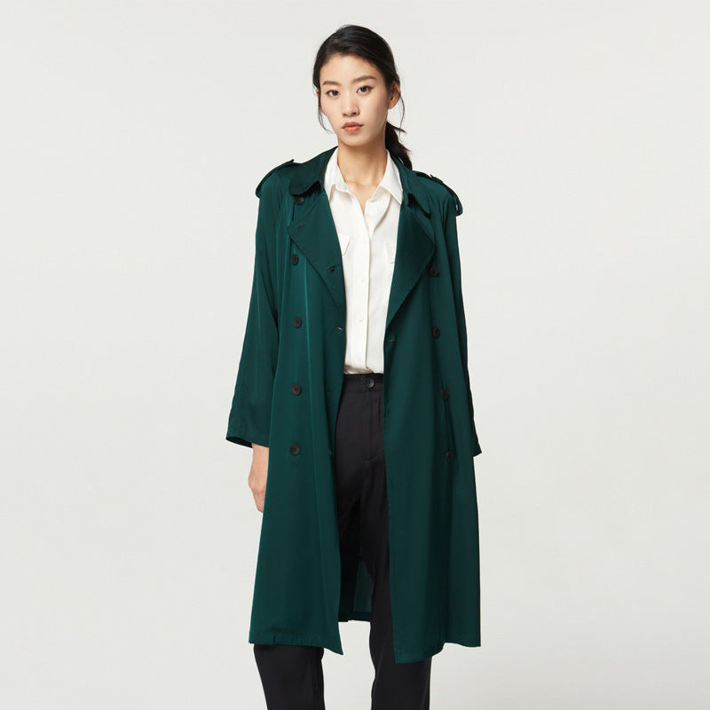 Women's Mid-length Double Silk Trench Coat