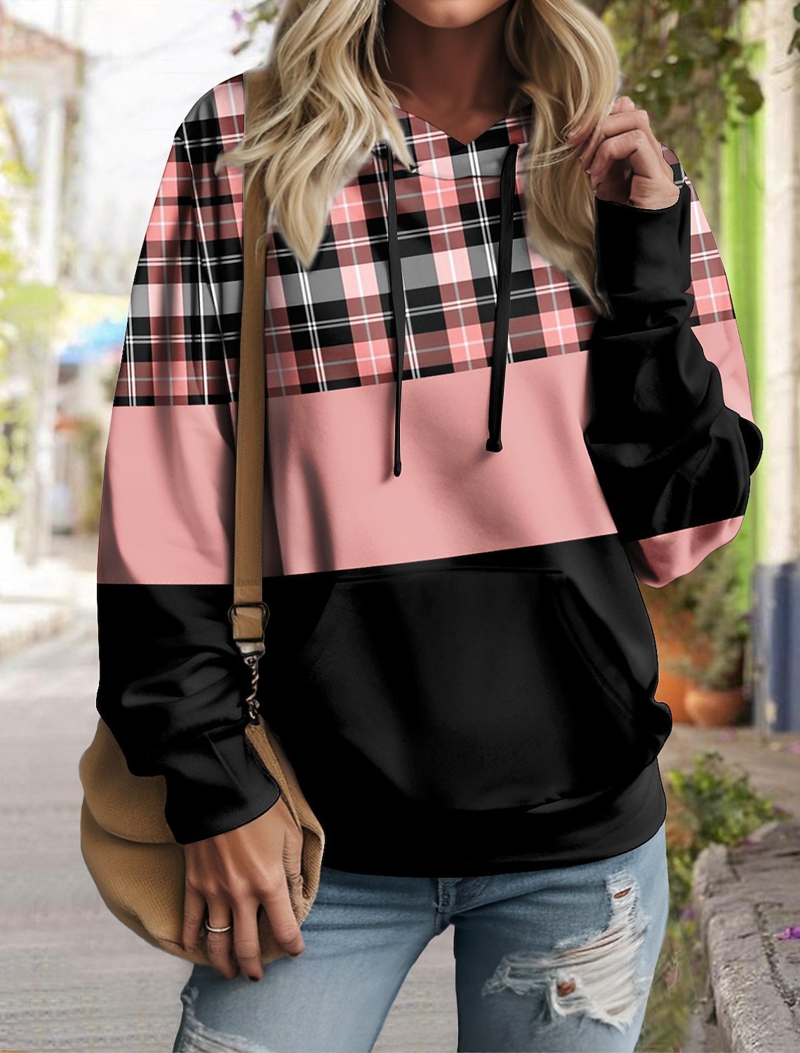 PlaidFusion Pullover Hoodie