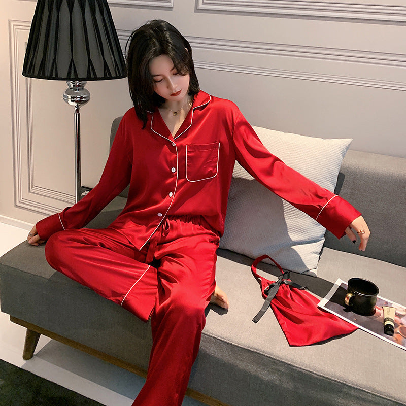 Silk Ladies Pajamas Long-sleeved Trousers Suit