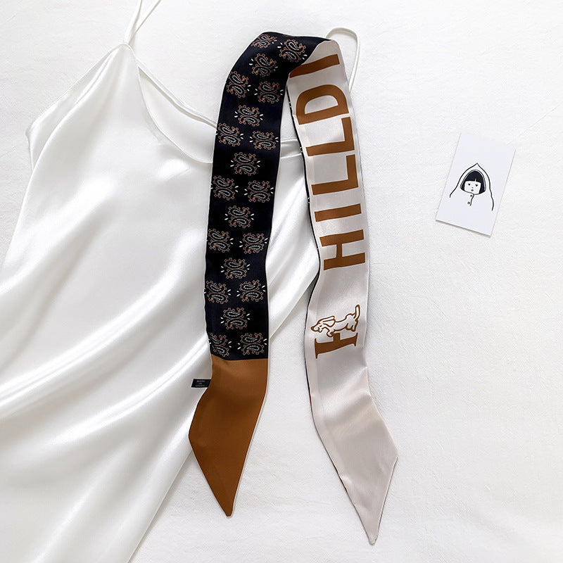 Double-sided Small Streamer Women Long Silk Scarf