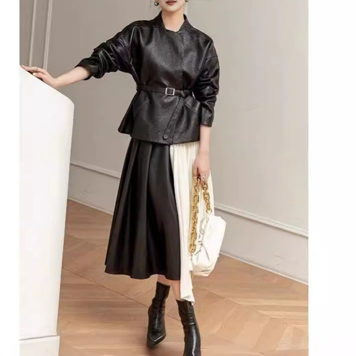 Hong Kong Retro Classic Style Leather Coat Women's Short