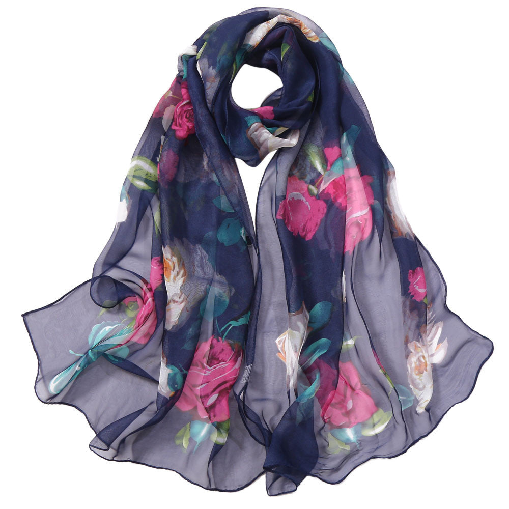 Women's Rose Pattern Sunscreen Silk Scarf