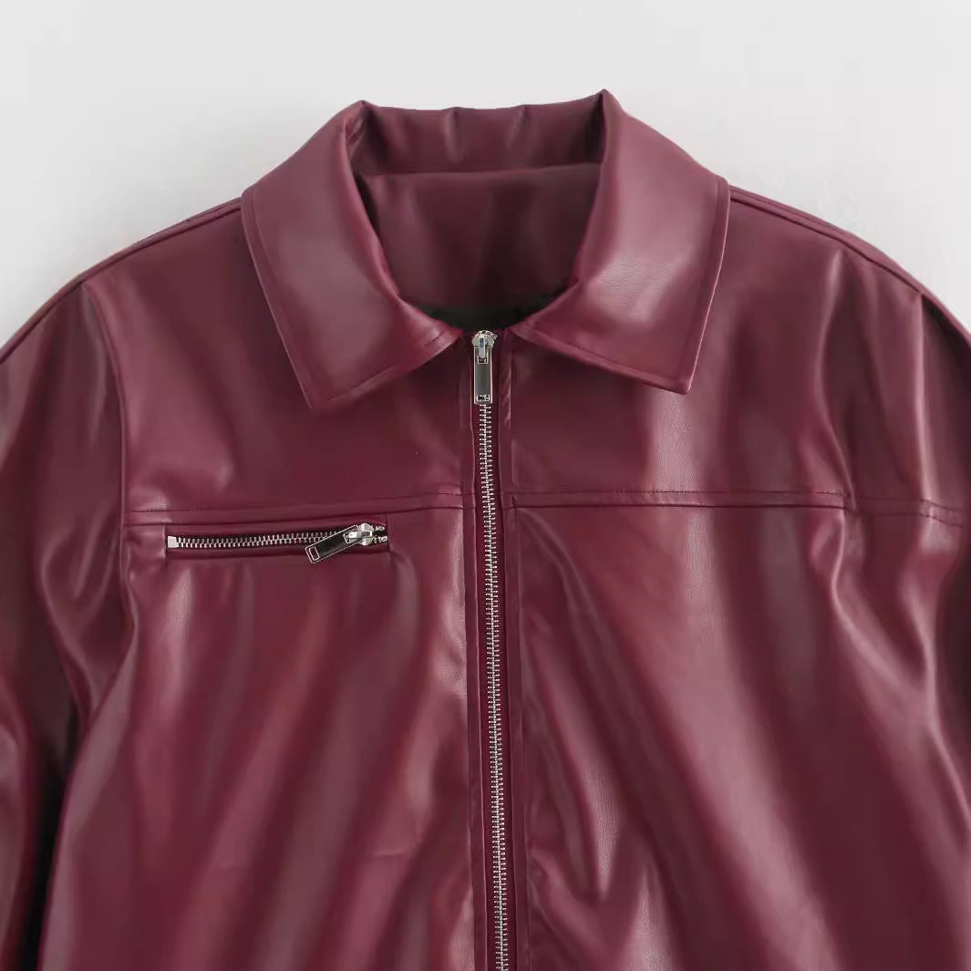 VeraLuxe™ Leather Lapel Coat