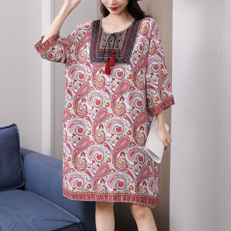 Cotton Silk Floral Dress Vintage Women's Clothing