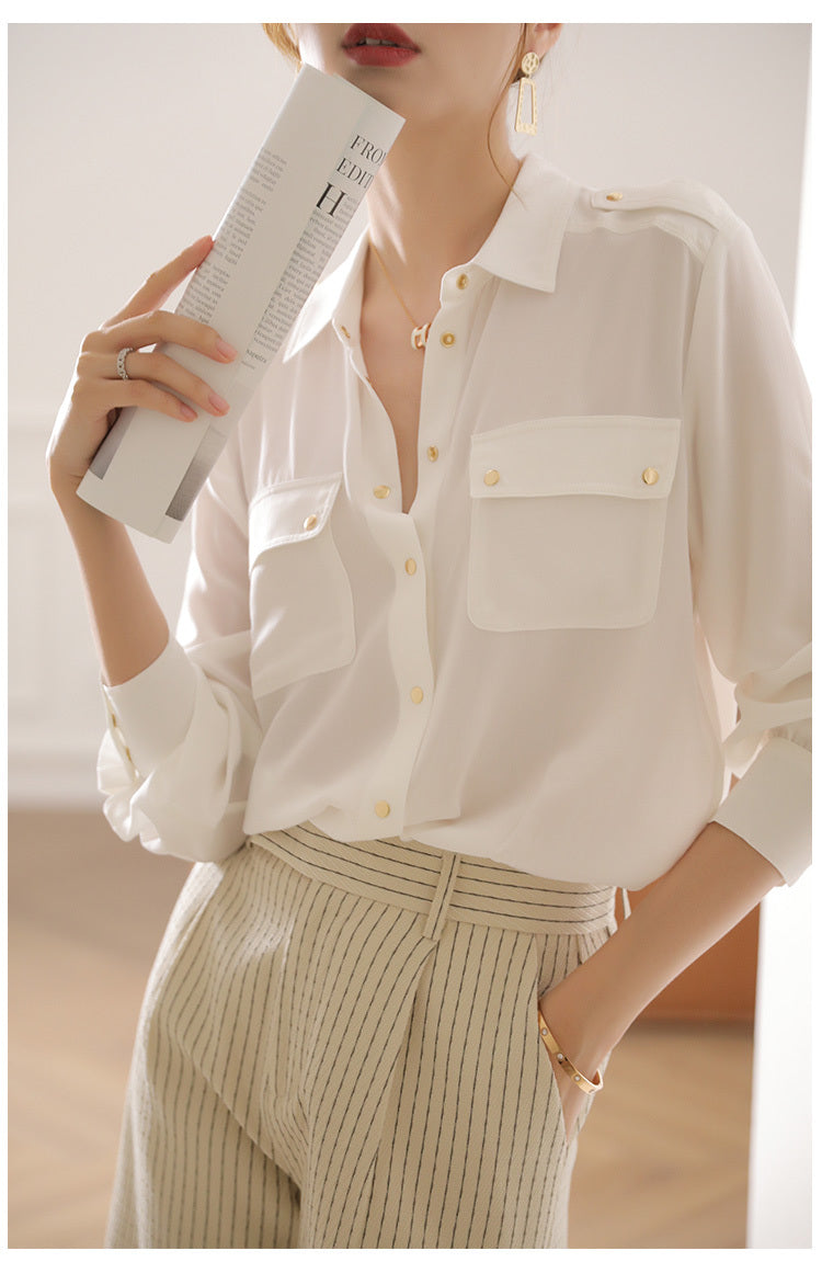 Women's Long-sleeved Solid Color Silk Shirt
