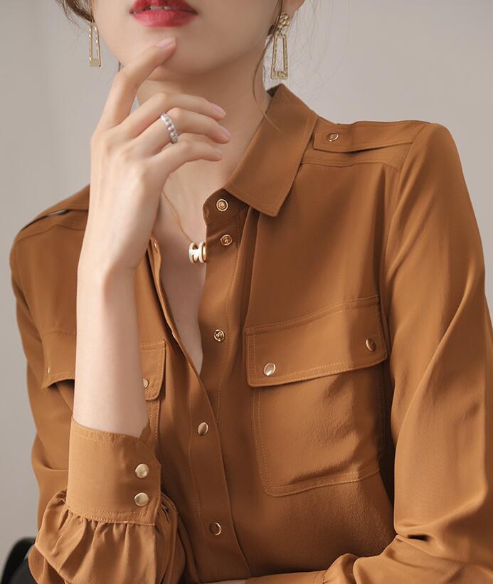 Women's Long-sleeved Solid Color Silk Shirt
