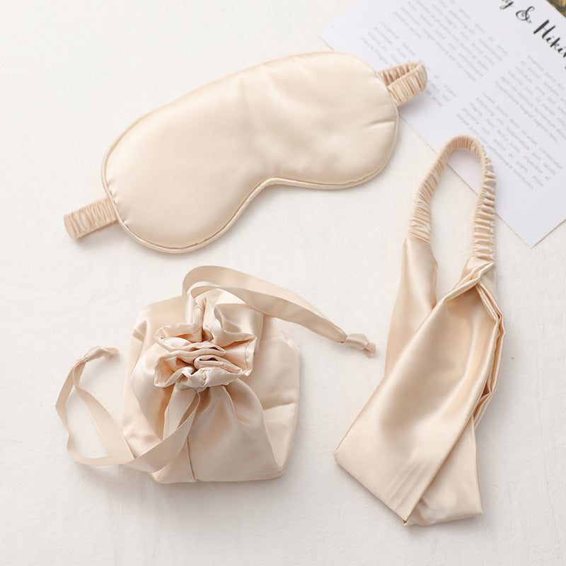 Three-piece Silk Eye Mask Headband Cloth Bag