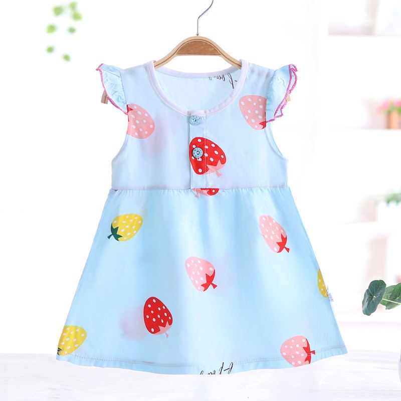 Girls Fashion Print Thin Cotton Silk Dress