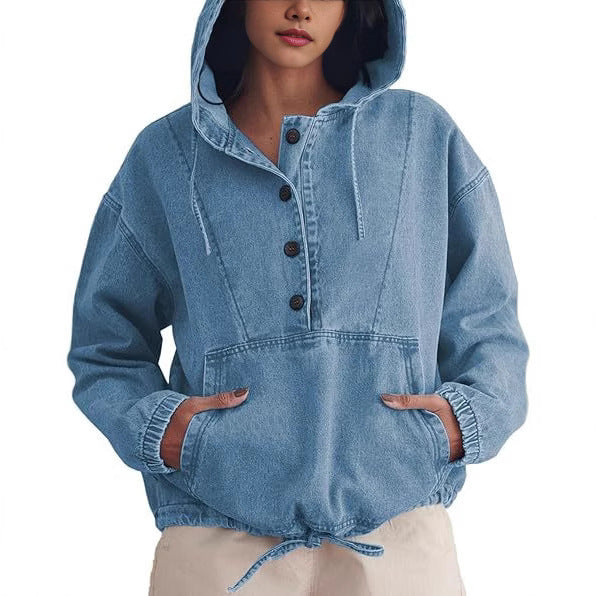 DenimHaven Button Hoodie Pullover
