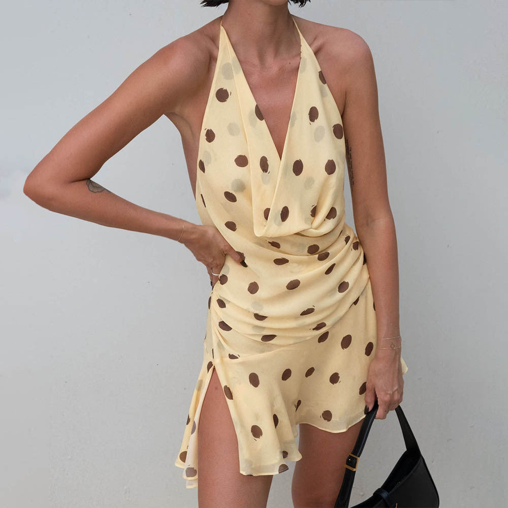 Vivara Dot Chiffon Halter Dress