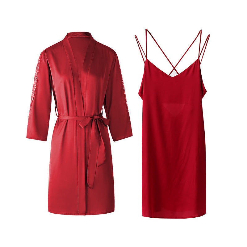 Two-piece Set Of Hot Suspender Nightdress Silk Loungewear