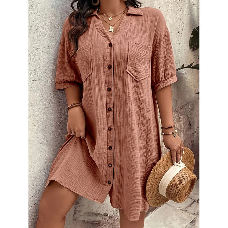 Coastal Ease Cotton Shirt Dress