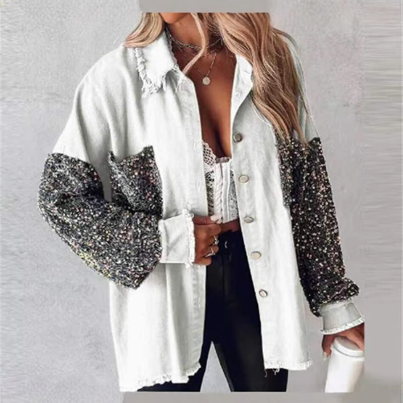StarDust Sequin Denim Tassel Coat