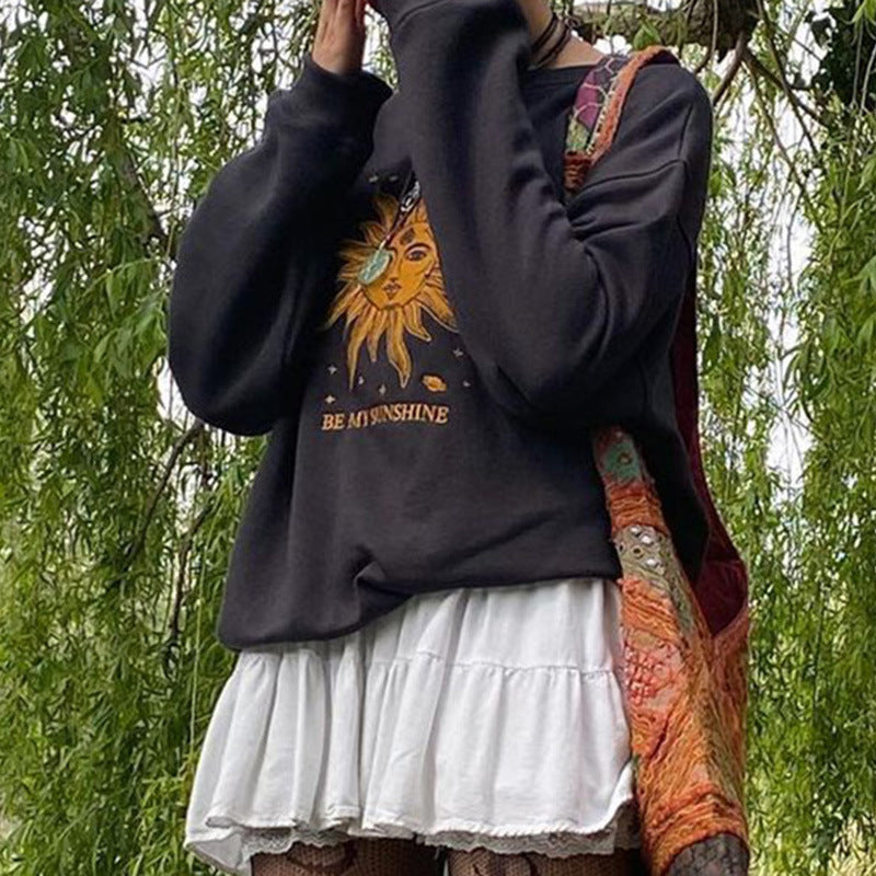 Women's Spice Girl Vintage Embroidery Print Loose Sweater