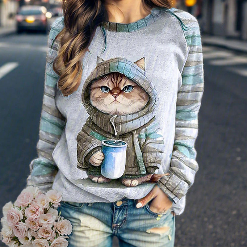 Chic Digital Print Loose Sweater
