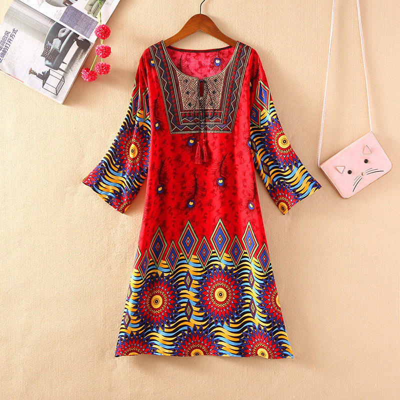 Cotton Silk Floral Dress Vintage Women's Clothing