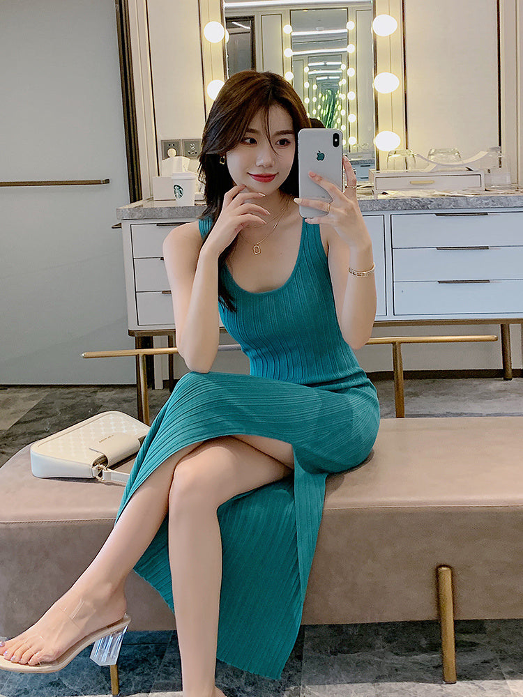 Ice Silk Knit Dress Temperament Slim Sexy Buttocks