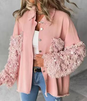 StarDust Sequin Denim Tassel Coat