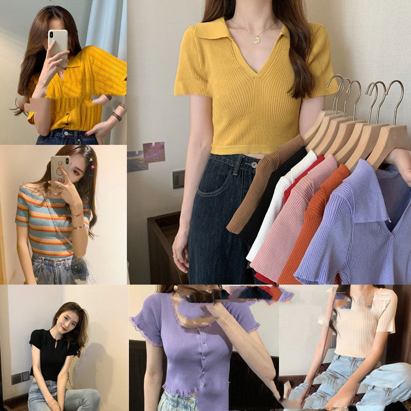 Women's Knit Short Sleeve Ice Silk T-Shirt
