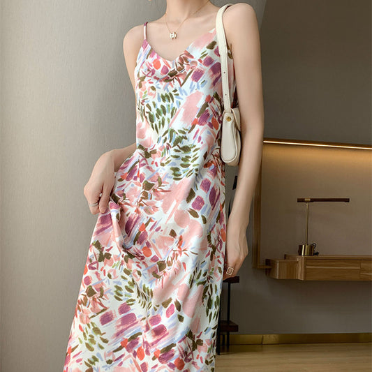 Triacetate Silk Satin Halter Dress For Women